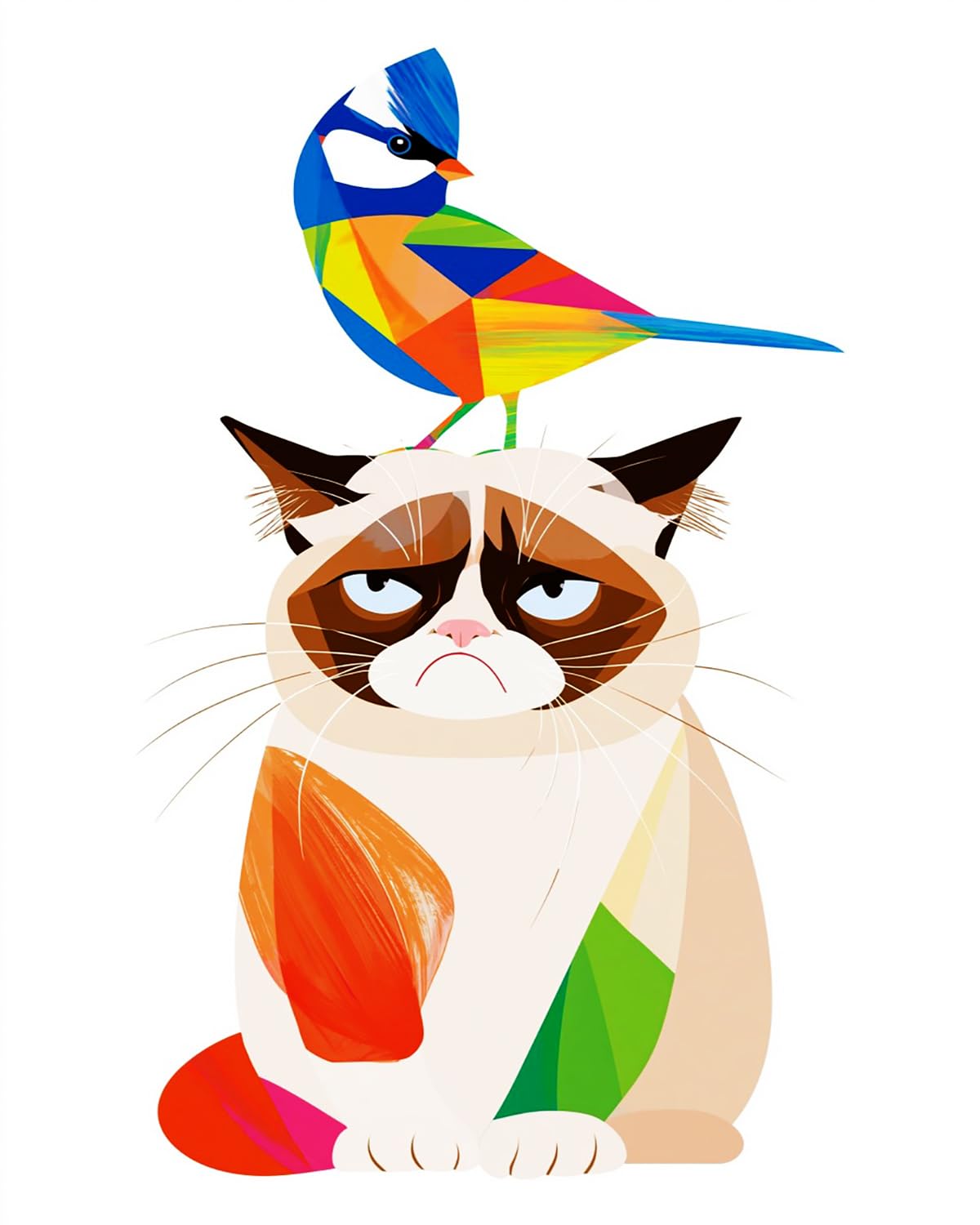Liubaishi Multicolour Paint By Numbers For Adults, Angry Cat And Colourful Bird, 40X50 Cm Acrylic Canvas Painting Kit