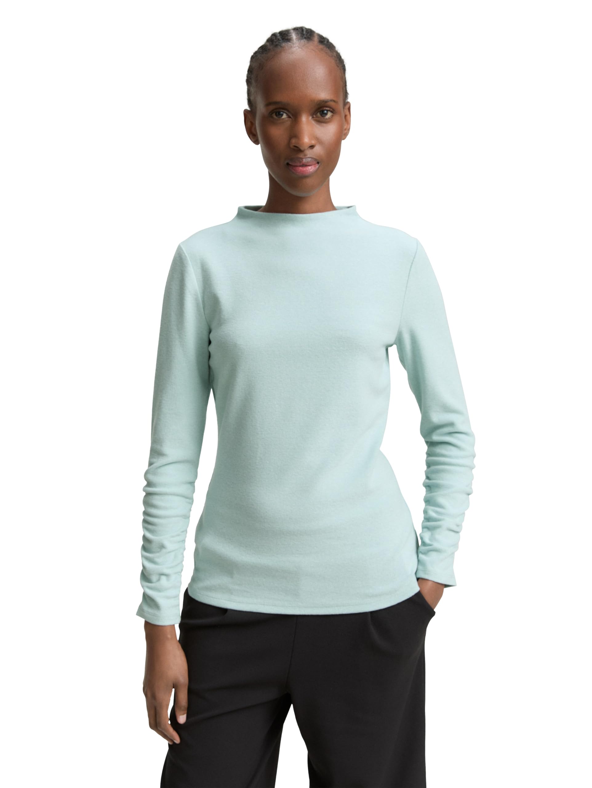 Tom Tailor Denim Damen 1047847 Langarmshirt mit Raffärmeln (1er Pack)