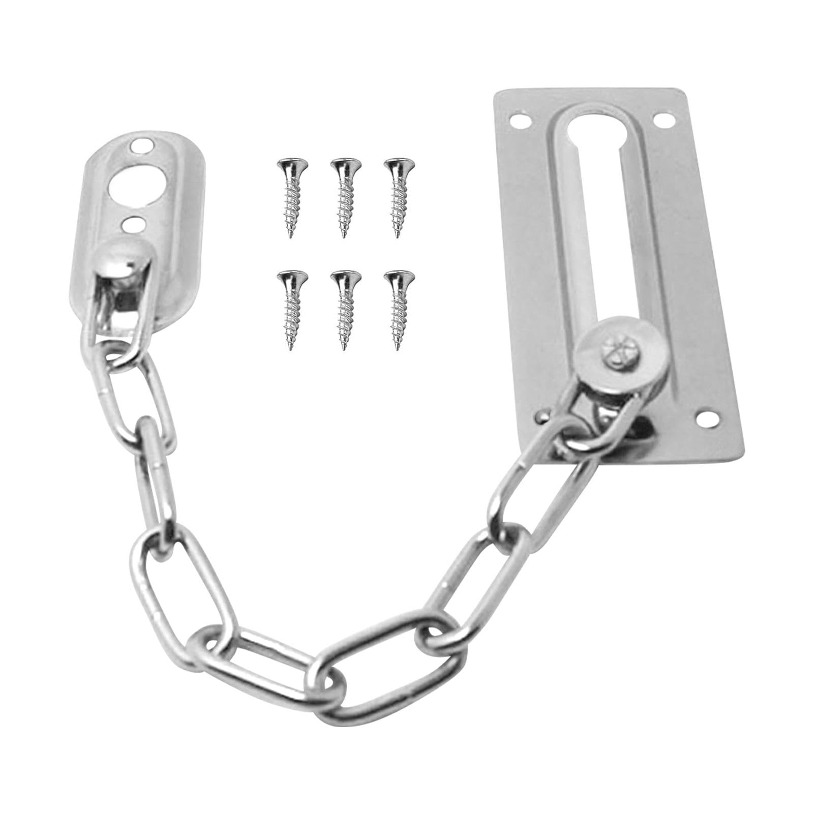 Door Chain Lock, Anti-Burglary Security Latch with Full Screws, 19cm Anti-Rust Door Restrictor for Front Door, Bedroom & Hotel (2 Plates + 1 Chain + 6 Screws)