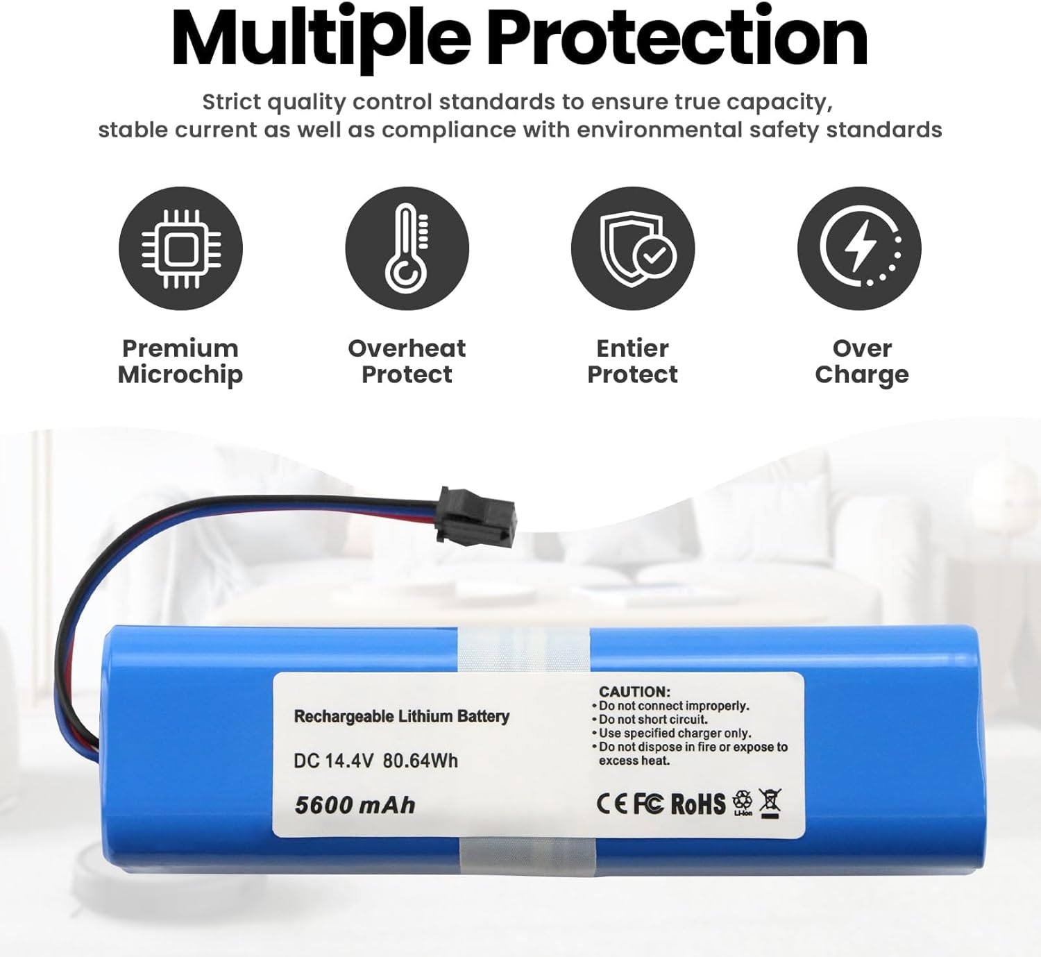 New Vacuum Cleaner Battery Replacement for Laresar L6 Pro, VIOMI S9, Ultenic T10 Robot Vacuum Cleaner 14.4V 5600mAh