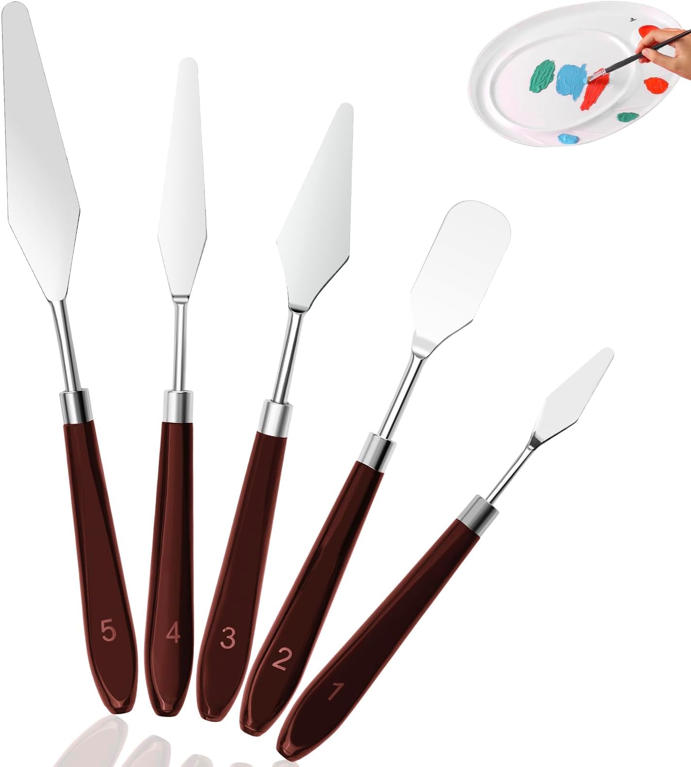 2 Spatules Palette Peinture 10 Mm – N°7 – Manche Bois Rouge – Acier Inoxydable – Zaplyte