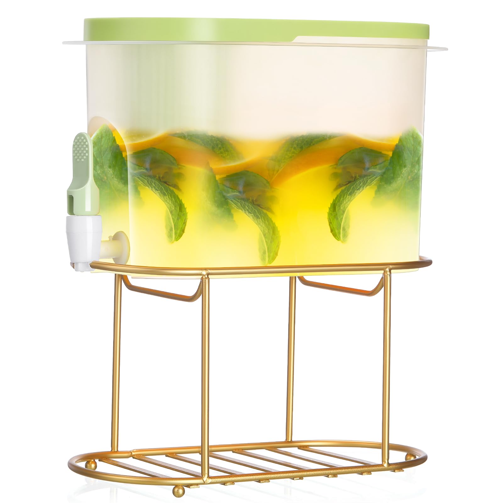 1 Gallon Drink Dispenser for Fridge with Gold Stand Drink Container with Faucet and Cold Brew Pitcher Juice Jug for Party Water Beverage Lemonade Milk Kitchen Daily Use Home Bar(Green)