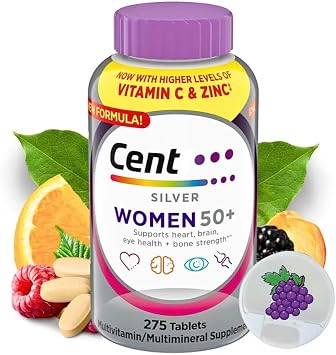 Silver Women 50 Plus, Multivitamin for Women, Minerals, Vitamins & Supplements Hair Skin and Nails Vitamins, Vitamin C, Antioxidants Supplement, 275Ct Tablets 275