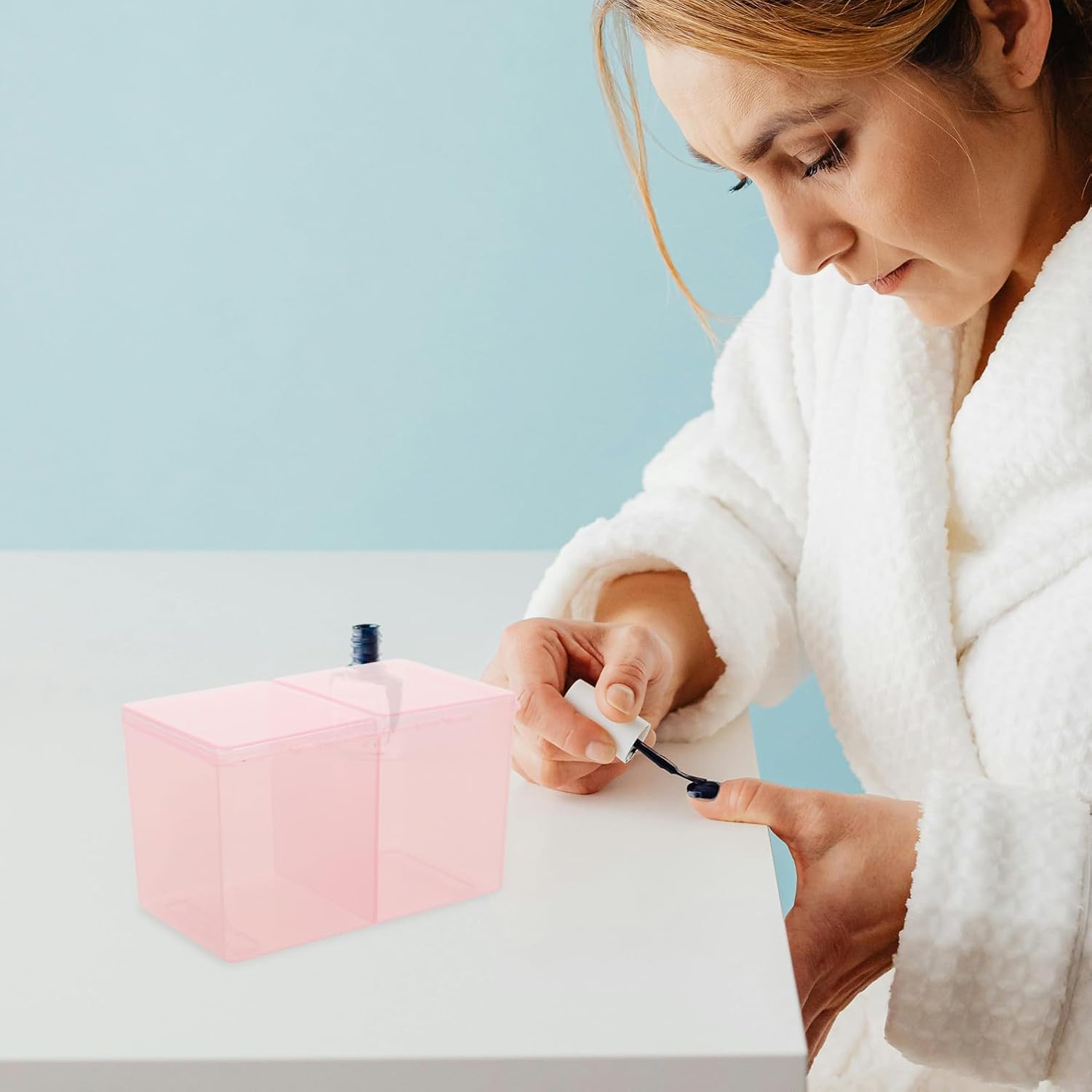 Pink Plastic Nail Organizer Box with 2 Compartments for Home Use image 4