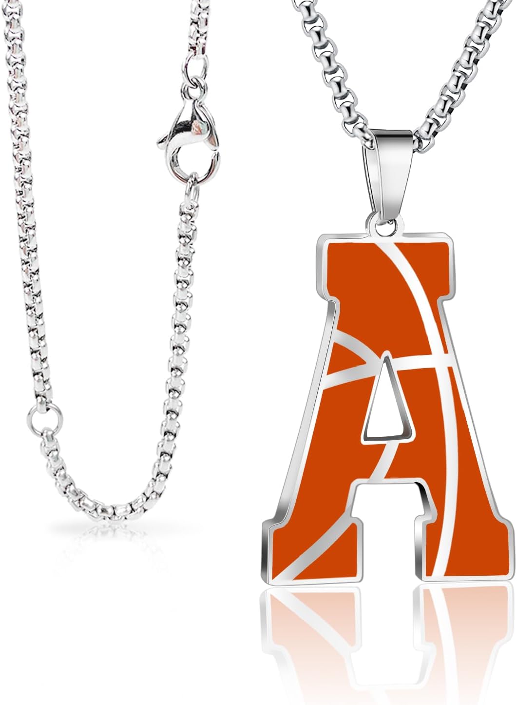Basketball Initial Necklace for Men A-Z Letter Stainless Steel Charm Pandant 20+2 Inches Chain, Basketball Gifts for Youth Coach Players
