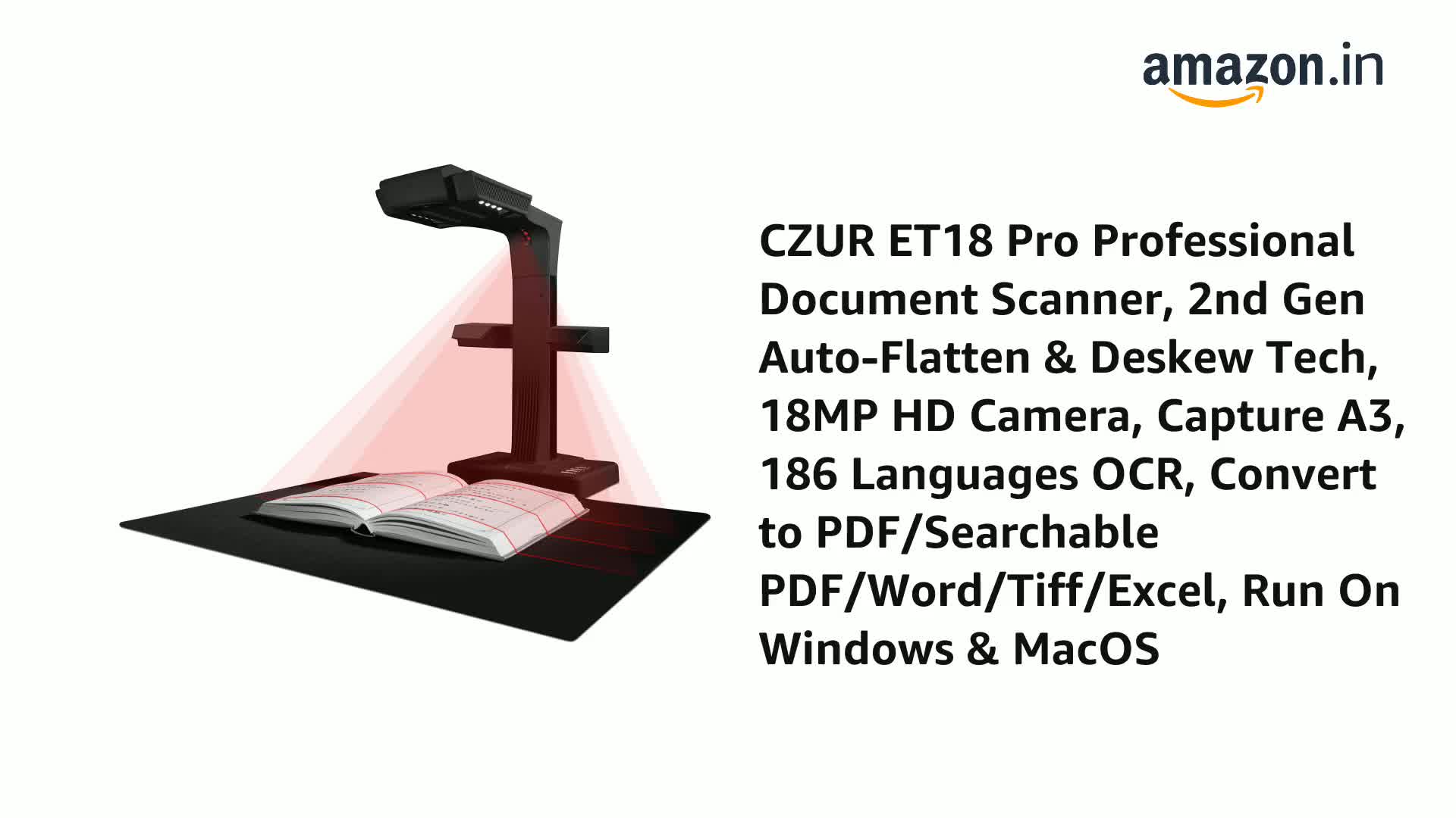 CZUR ET18 Pro Professional Document Scanner, 2nd Gen Auto-Flatten