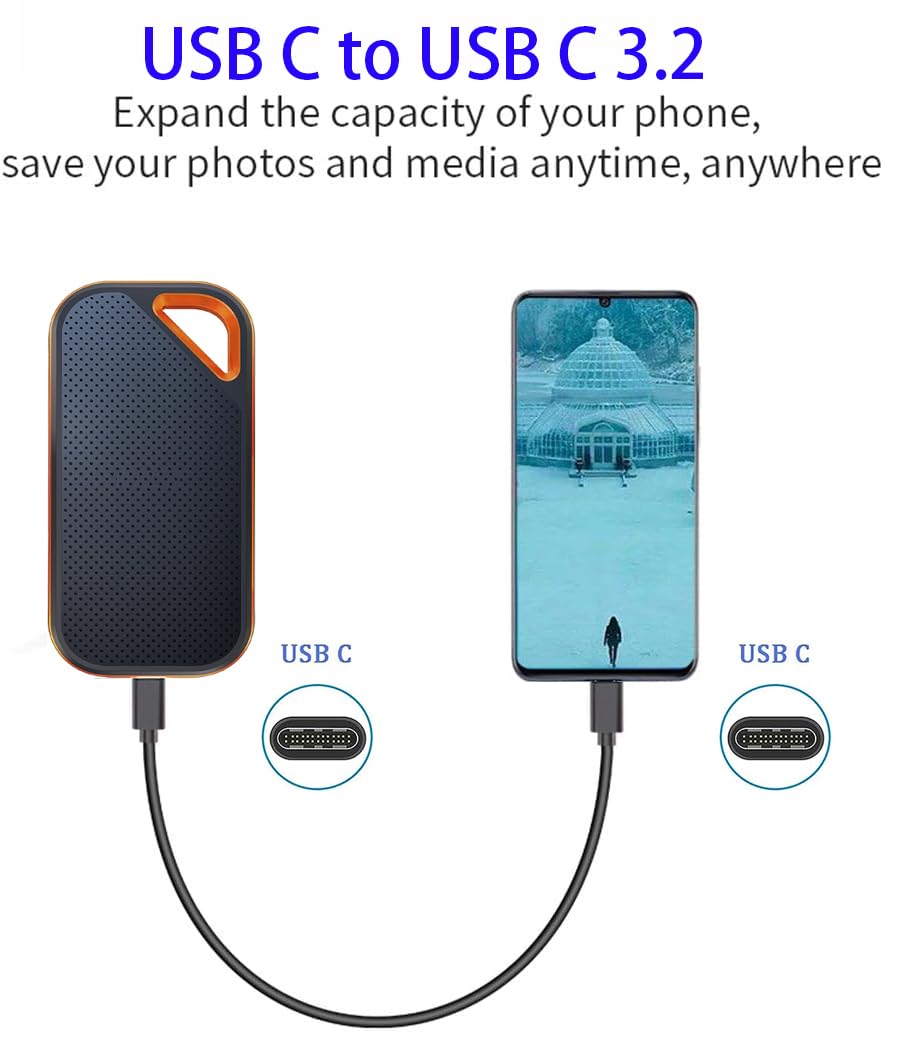 Samsung 3FT 10Gbps Data Sync Cable - USB C to USB A & C 3.2 Gen 2 for T7/5 Portable SSD, Android Auto, iPhone 15/15 Plus/15 Pro Max, Galaxy S21/S20 - Two Pack