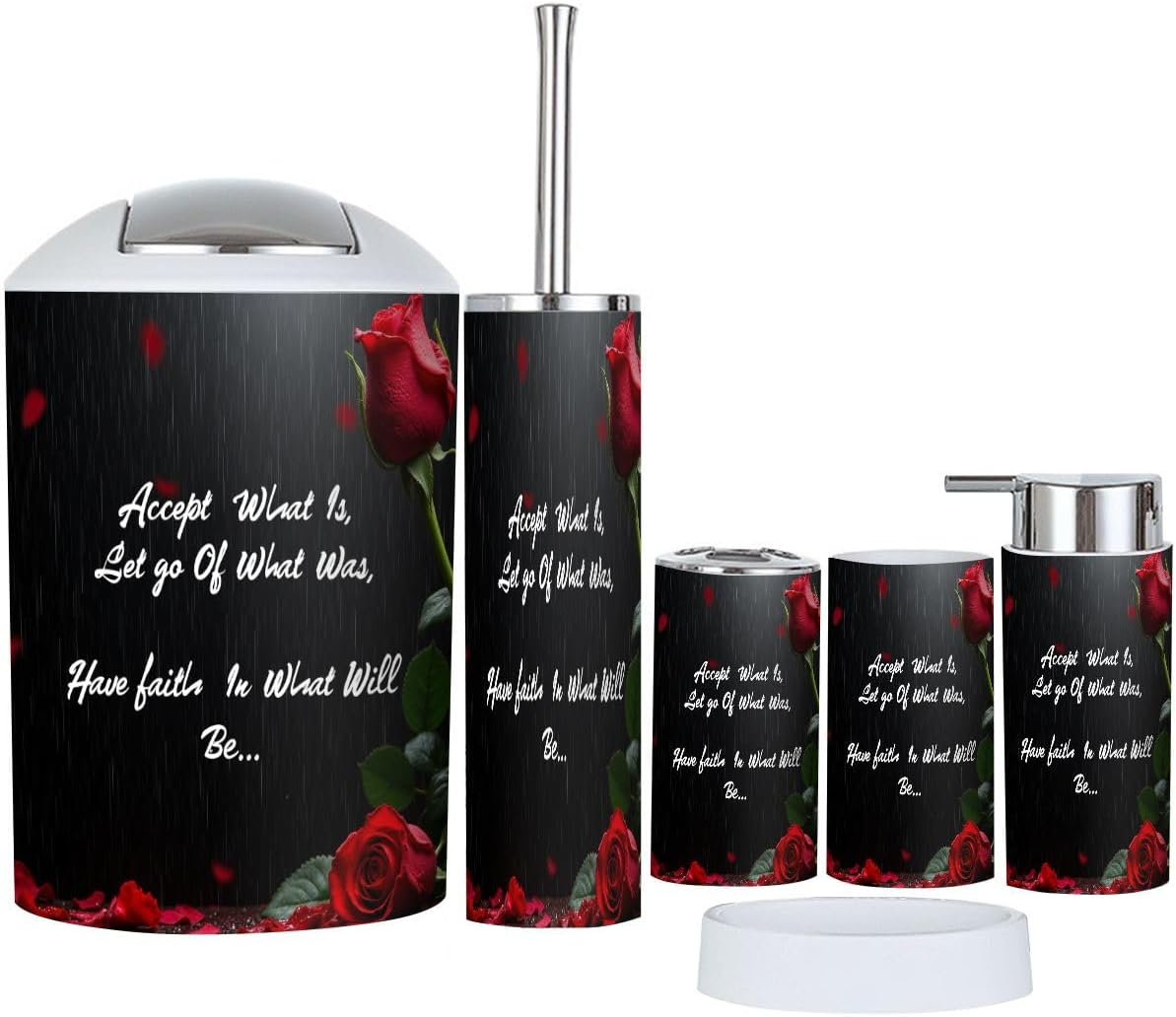 Bathroom Accessories Set 6 Pcs Royal Blue Black Gradient Ombre Stripe Gothic Abstract Abstract Toothbrush Holder Cup Soap Dispenser Soap Dish Toilet Brush Holder Trash Can for Countertop Decor
