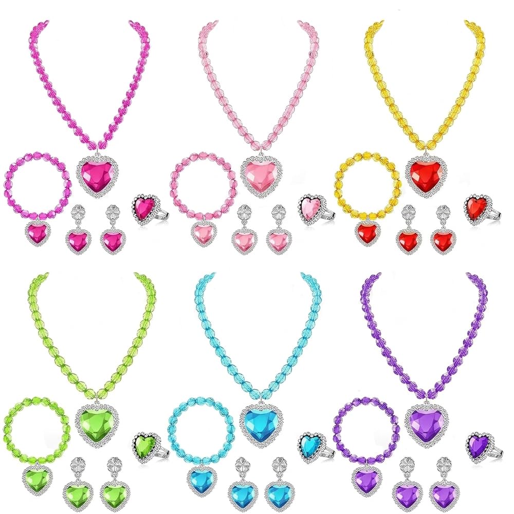 6-Set Princess Jewelry Dress Up Toy Kit, Kids Costume Party Favor Jewels