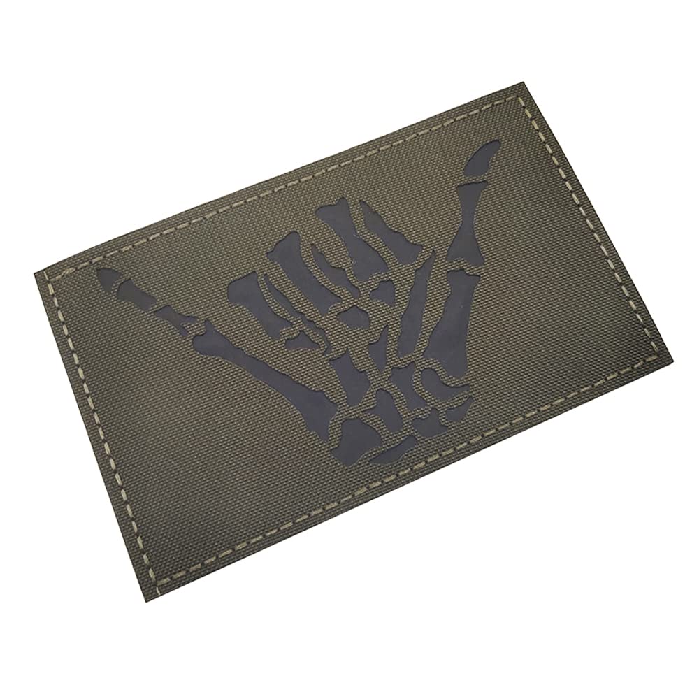 taifeng5x3 inch Large Green Infrared IR Skull Skeleton Middle Finger Patch Tactical Vest Patch Hook-Fastener Backing (5 Width x 3 inch Height) (Green)
