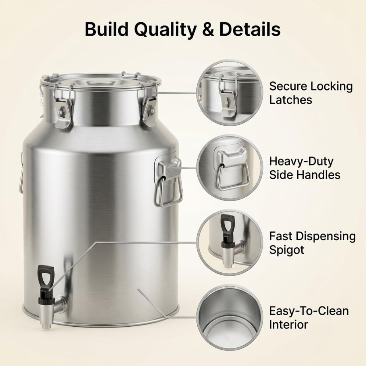 5-100L Jarra de Leche de Acero Inoxidable con Tapa Sellada y Grifo | Cubo Bidón para Almacenar Vino Aceite y Líquidos, Jarra de Leche con Asa Resistente para Cocina y Comedor(42L)