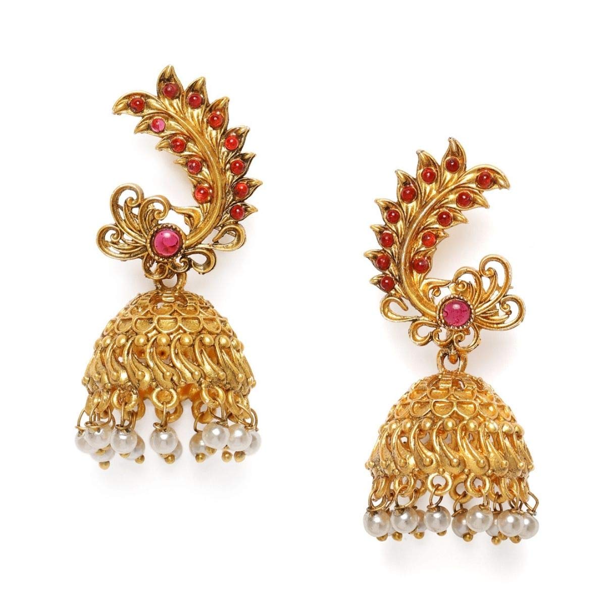 AccessHer Matte Gold Plated Ruby Green Studded Dome Shaped Jhumki Earrings For Women & Girls | Gifting for Karwachauth | (Multi) (B0913FJJYH) Amazon Price History, Amazon Price Tracker