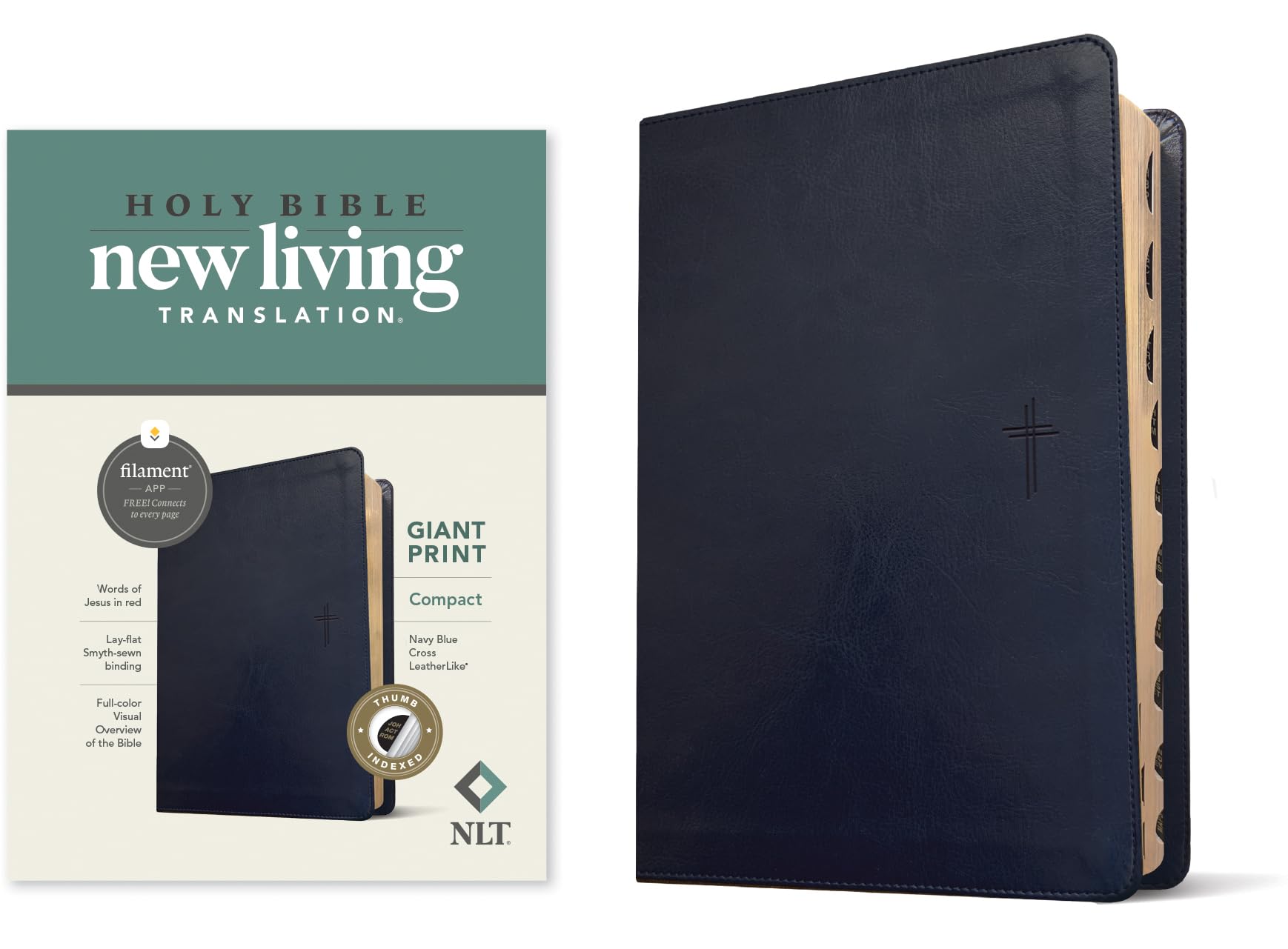 NLT Compact Giant Print Bible, Filament Enabled Edition (Red Letter, Leatherlike, Navy Blue Cross, Indexed): New Living Translation, Navy Blue Cross, ... Bible, Filament Enabled Edition Red Letter