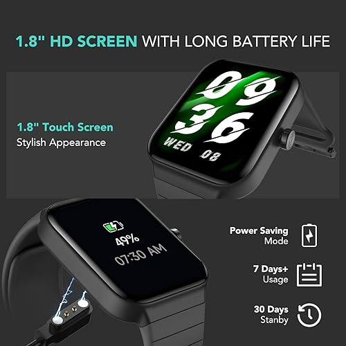 Miniatura 7 de SKG Reloj inteligente para hombres y mujeres (respuestahacer llamadas), Alexa integrado, correa extra negra, más de 100 deportes de 1.8 pulgadas con