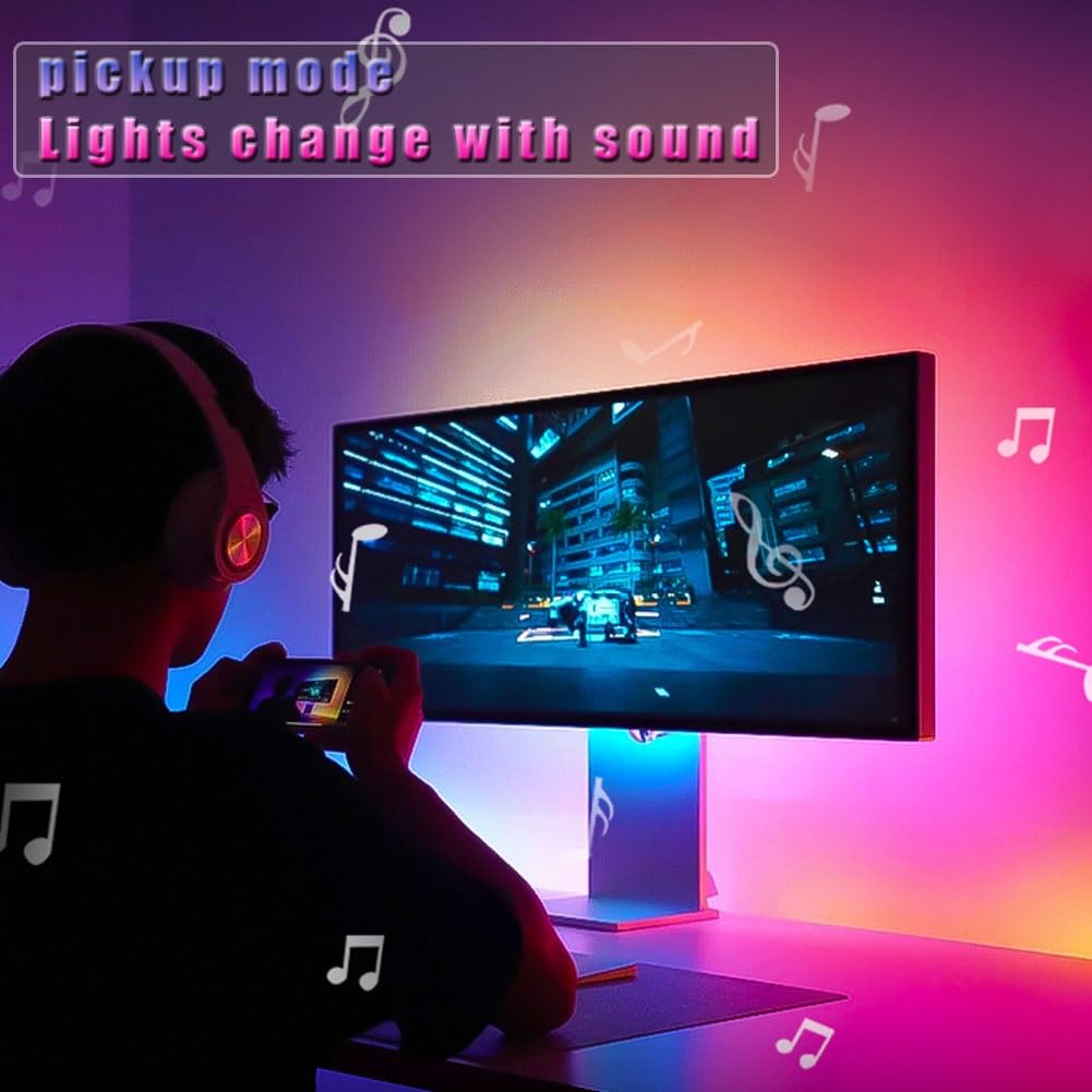 Striscia LED USB, illuminazione ambientale colorata RGB per TV e computer, retroilluminazione indirizzabile per attivazione del suono