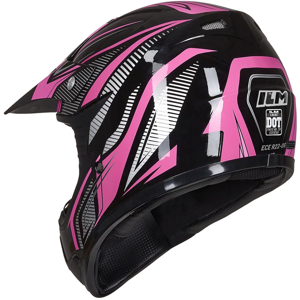 ILM Dziecięcy Kask Motokrosowy Dirt Bike dla Chłopców i Dziewcząt dla Młodzieży Unisex Homologowany ECE22.06 Full Face Off Road Rower Górski ATV Enduro MTB z Okularami i Rękawiczkami Model B07, Czarny