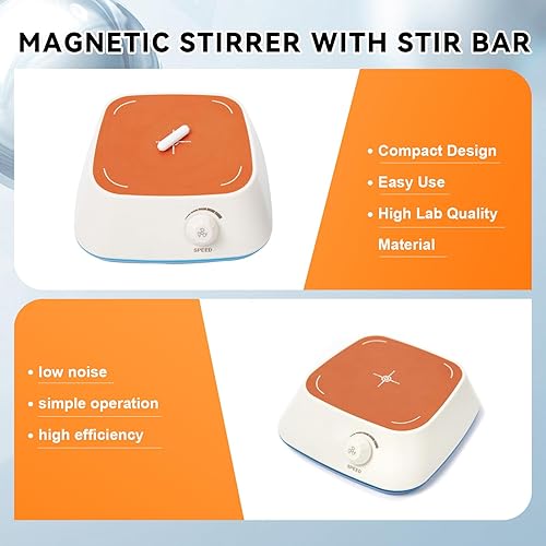Miniatura 4 de Agitador magnético con barra de agitación, placa de agitación magnética, capacidad de 101.4 fl oz, mini agitador magnético de laboratorio con motor
