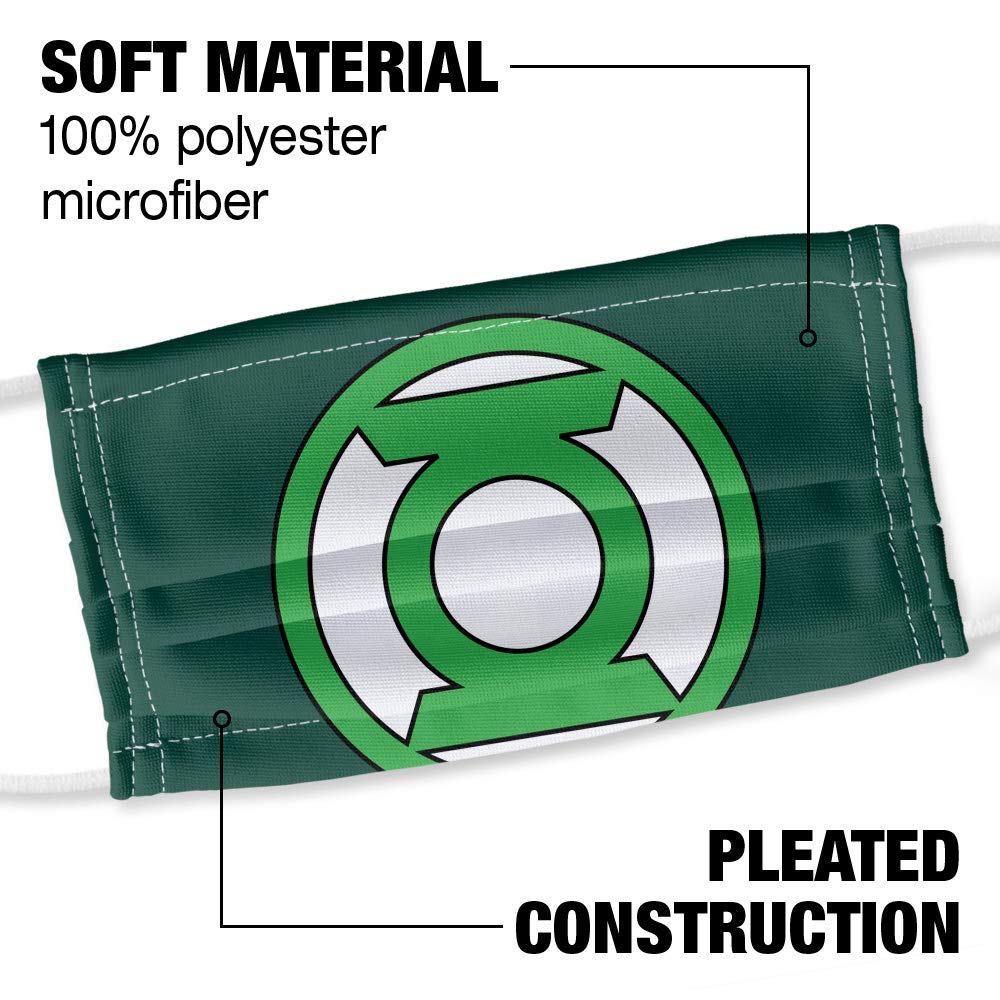 Green Lantern Lantern Logo 1-Ply Reusable Face Mask Covering with Adjustable Nose Wire, Unisex