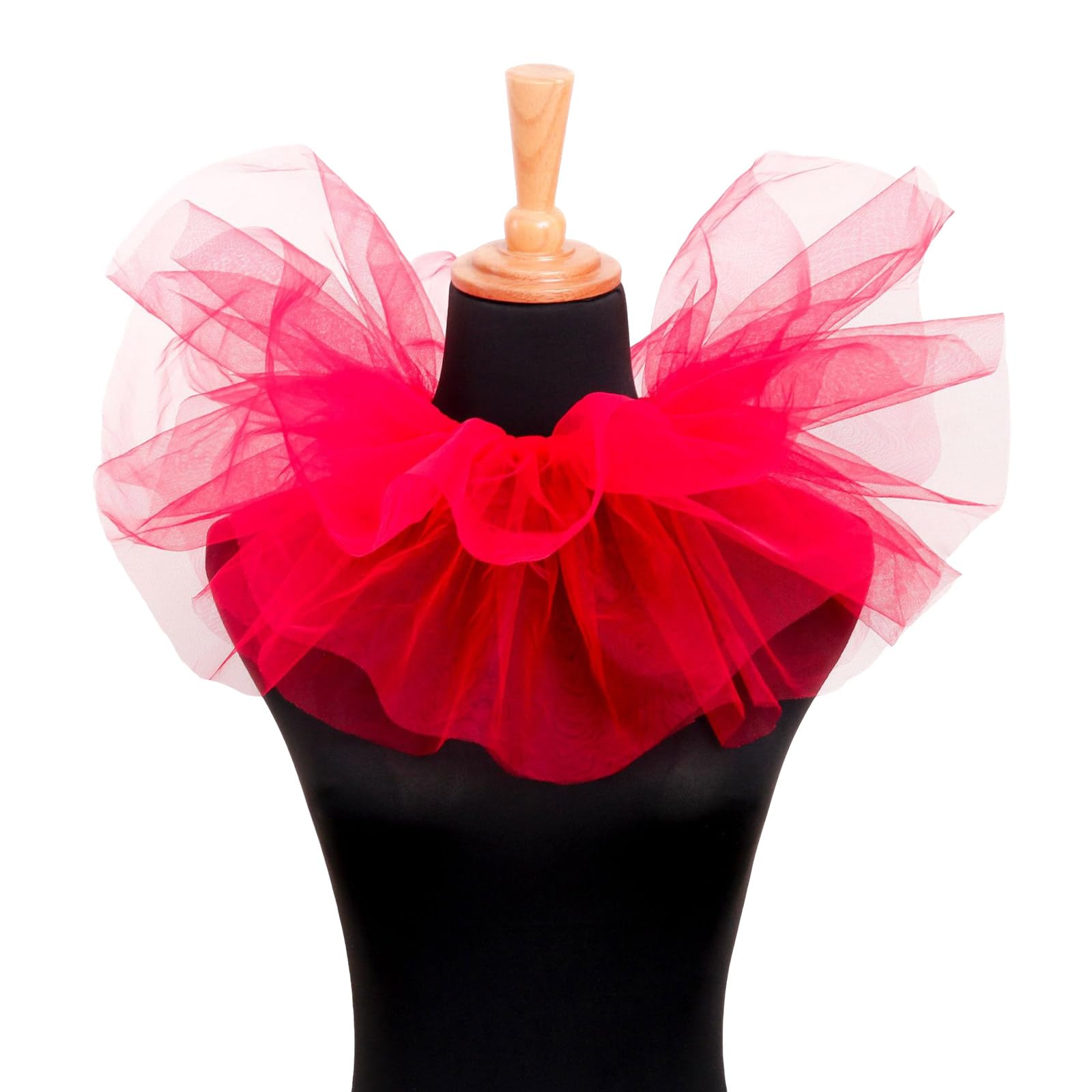 Hkfgdjdl Red Elizabethan Ruffle Collar Victorian Tulle Collar For Halloween Party And Cosplay Event Clown Collar For Masquerades