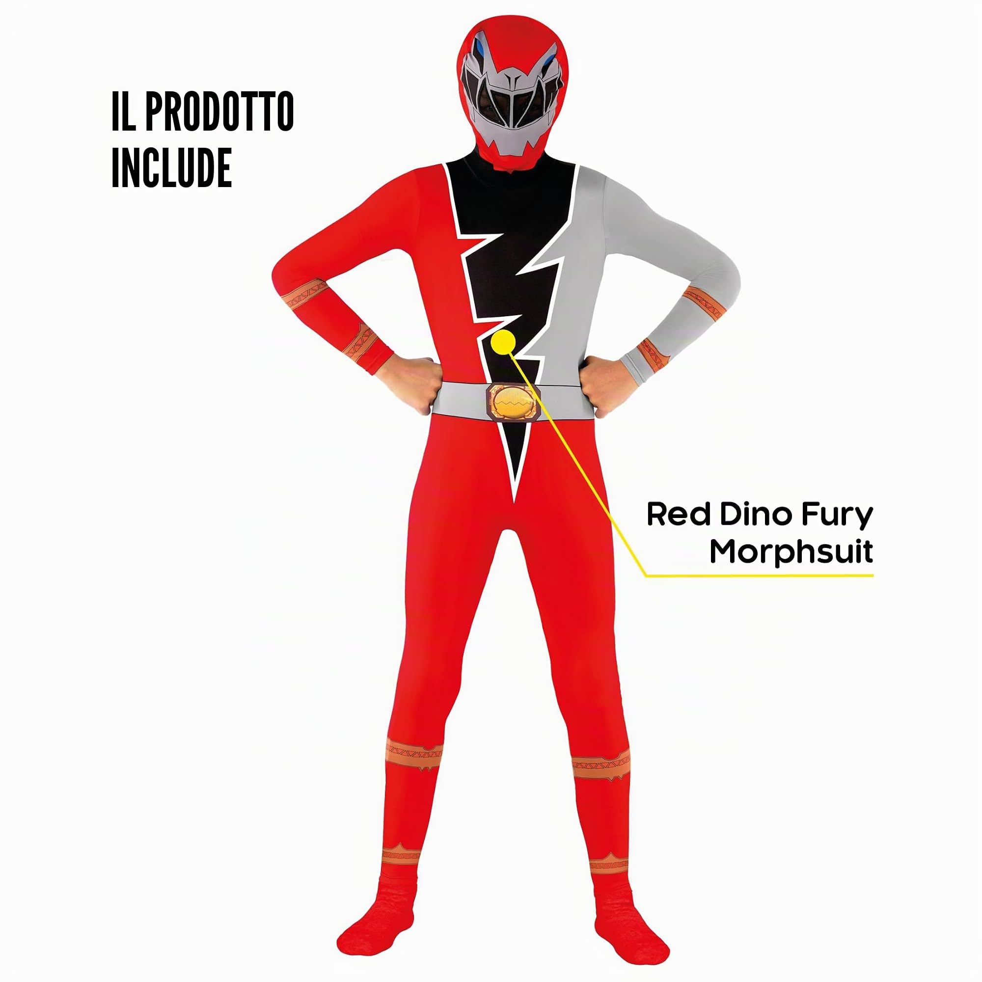 Morphsuits Costume Power Rangers Bambino, Tuta Halloween Bambino | Tuta Intera Blu Aderente, Design Blu Dino Fury, Chiusura con Zip, Perfetto per Halloween, Ideale per il Cosplay