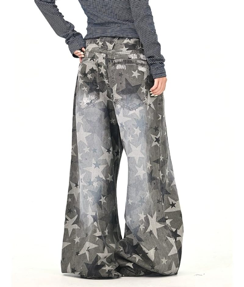 Unisex Y2k Vintage Grunge Distressed Star Camo Print Wide Leg Jeans Hiphop Harajuku 90s Loose Fit Casual Denim Pants3