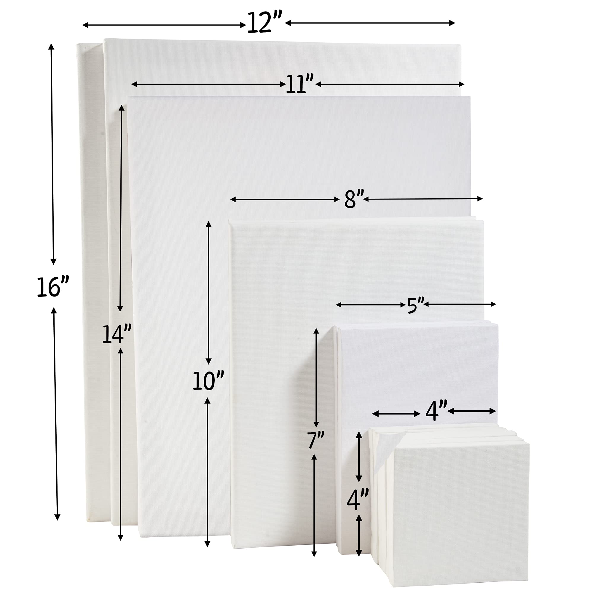 iDIY Lot de 14 toiles tendues 10 x 10 - 30 x 40 cm - Blanc classique, pré-apprêté pour huiles ou acryliques, 100 % coton, sans acide - Qualité professionnelle