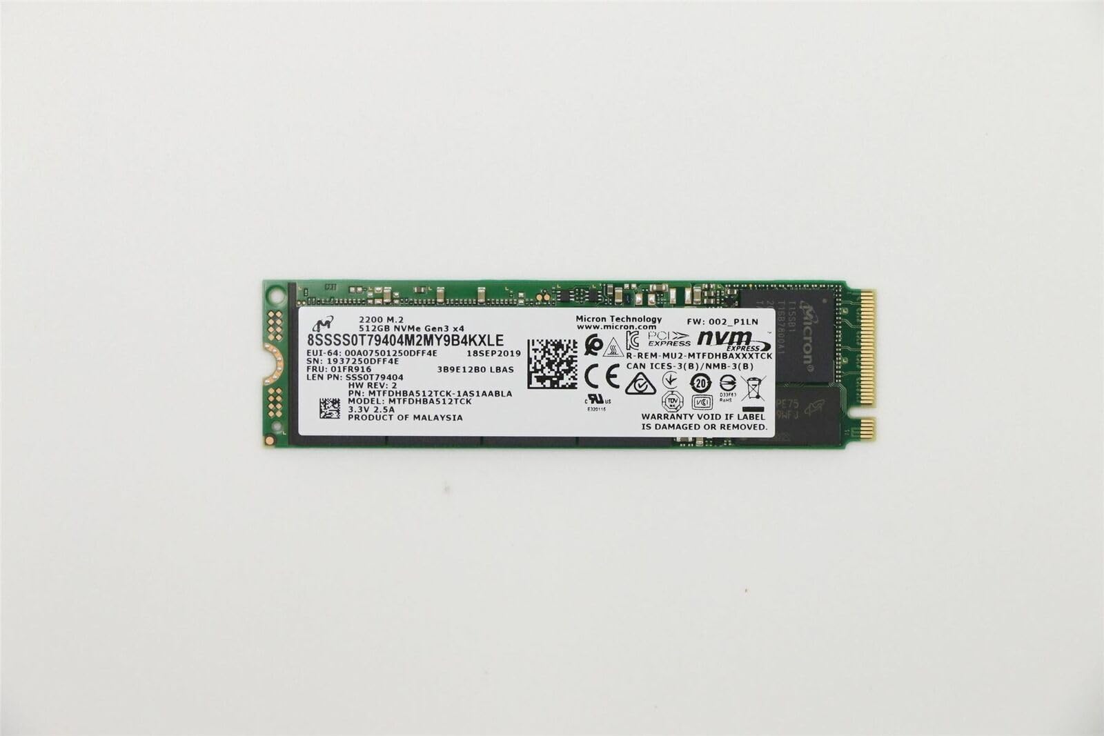 Lenovo Micron 2210 512GB M.​2 PCIe 2280 MTFDHBA512QFD-​1AX1AABLA, FRU5SS0Z21494 (2280 MTFDHBA512QFD-​1AX1AABLA QLC SSD)