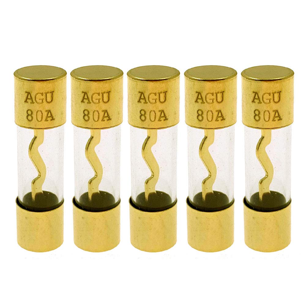 Yoiilnz(Pack of 10 Pcs) AGU 80A Gold Standard Glass Fuses 80Amp Car Stereo Fuse