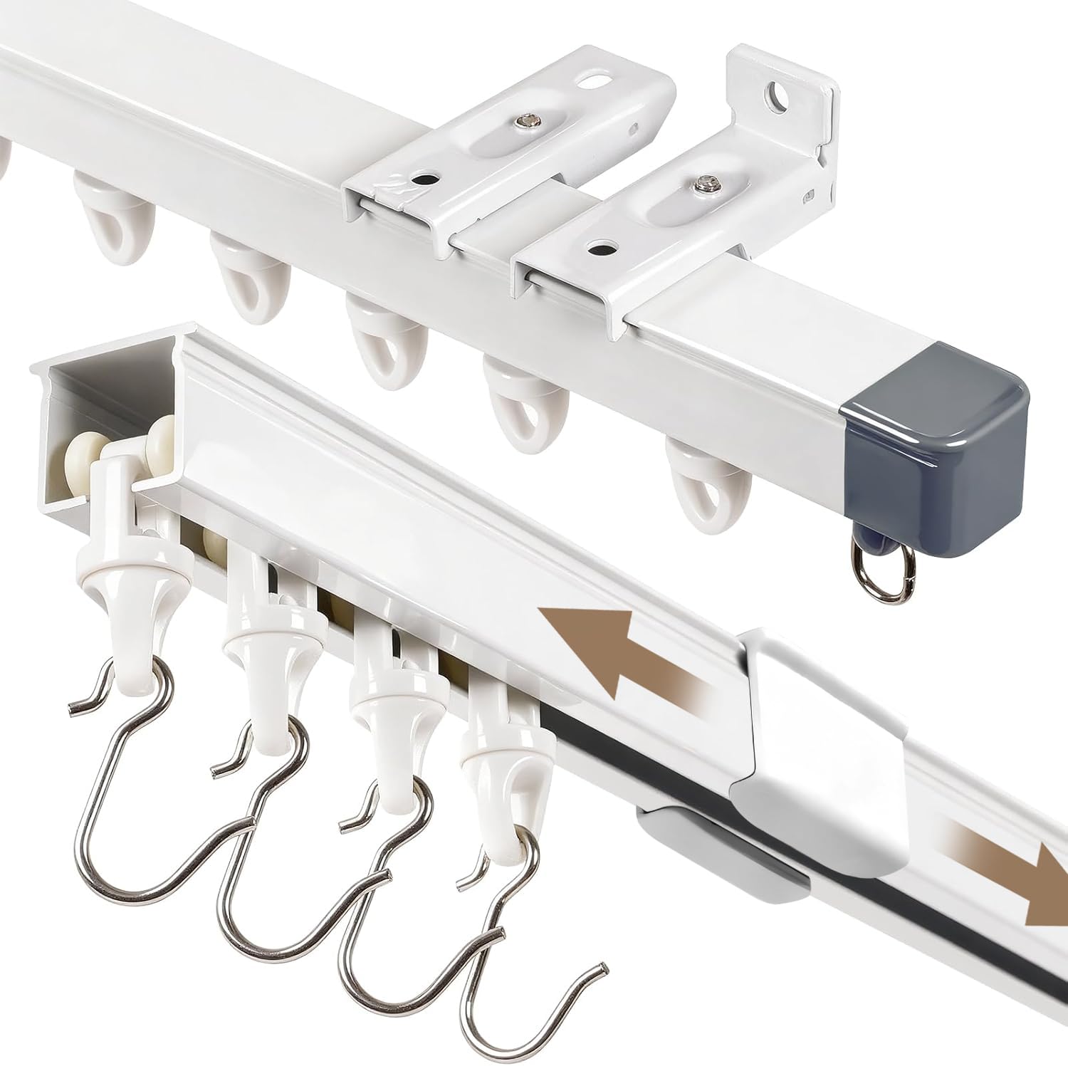 Curtain Track Ceiling Mount - Telescopic Curtain Track, Wall Mount Aluminum Curtain Rail Track with Hooks for Room Divider/RV/Privacy/Hospital, Fits Triple Fold, Pinch pleat and Grommet (3.2 - 7.8 FT)