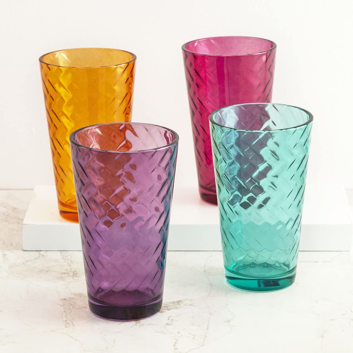 Home Centre Carley Round Cooler Glasses-Set of 4 Pcs - Multicolour, 465 Milliliter