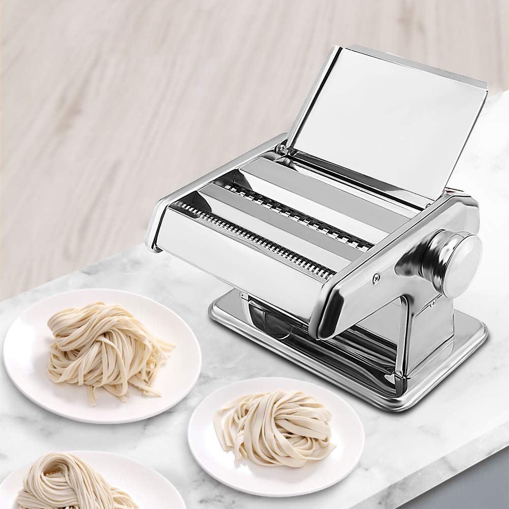 Máquina para hacer pasta, cortador de fideos de acero inoxidable, máquina de pasta manual 3 en 1, máquina de fideos con rodillo de pasta para espaguetis lasaña tallar