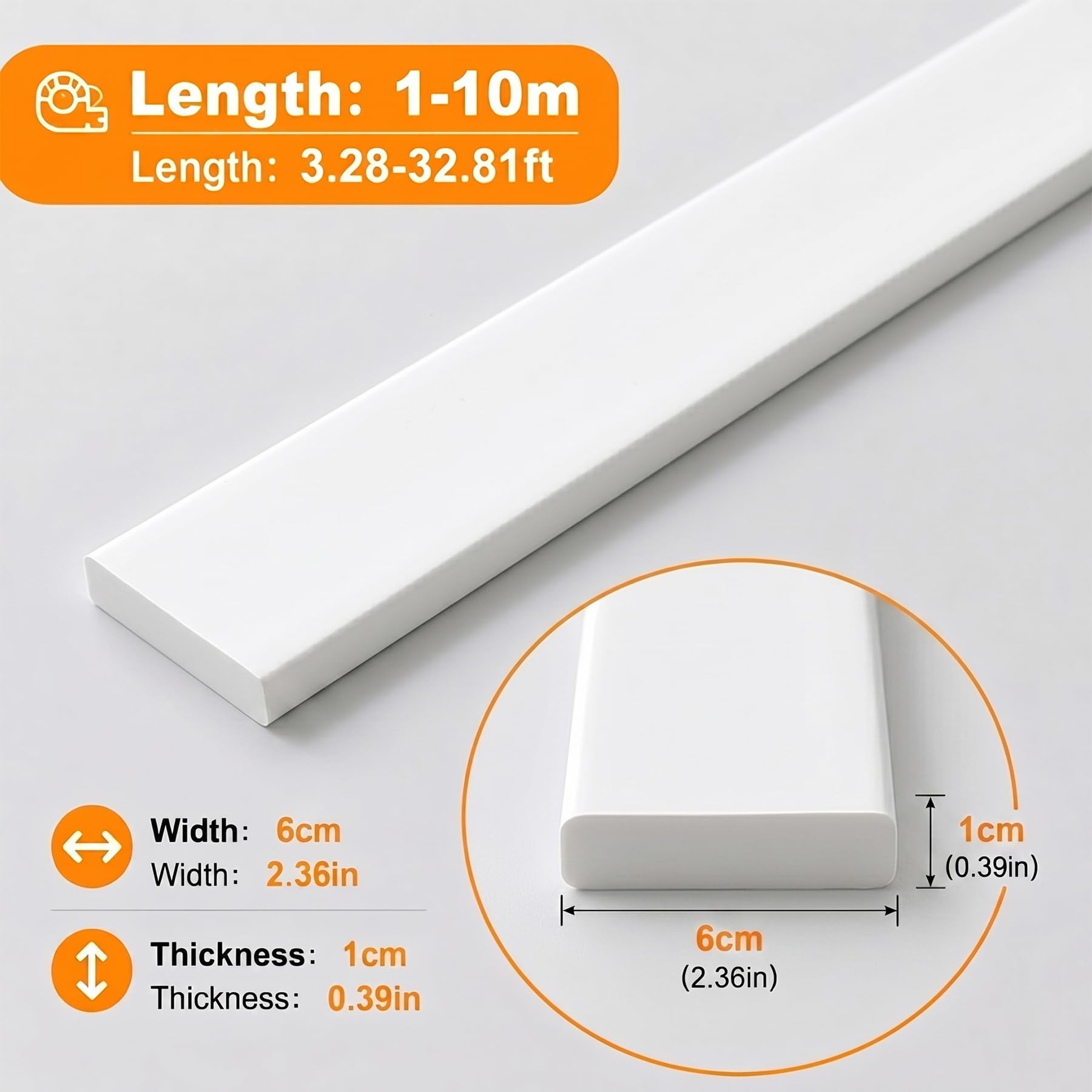Modanatura Adesiva per Pareti Profilo Piatto Flessibile in PVC Cornice Adesiva per Specchio Porta E Soffitto Nastro Decorativo Autoadesivo Lineare per Interni W 6cm, L 6m
