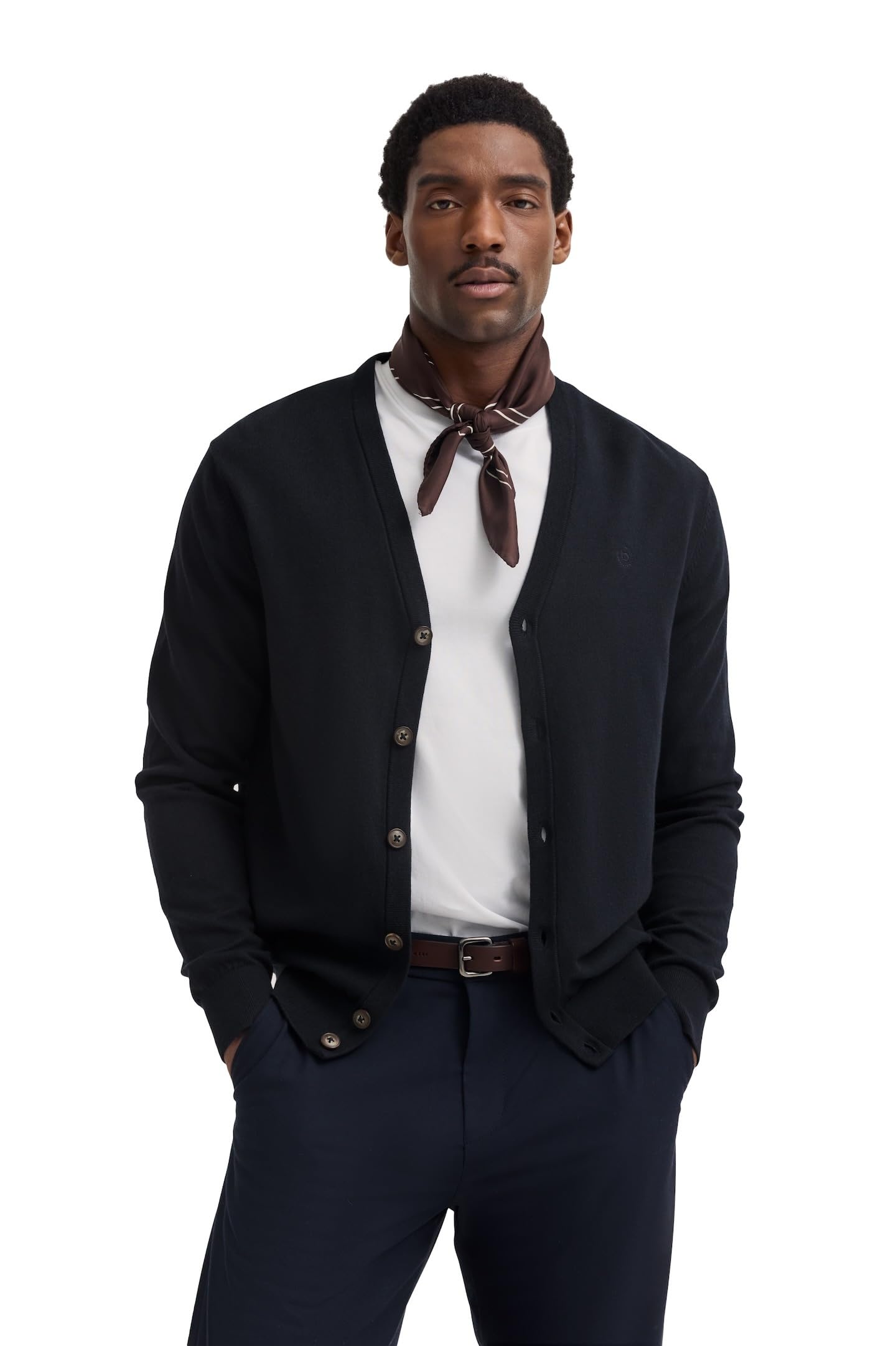 bugatti Herren Cardigan 7650-85520D Modern Fit V-Ausschnitt Knopfleiste aus weichem Baumwolle-Kaschmir-Mix