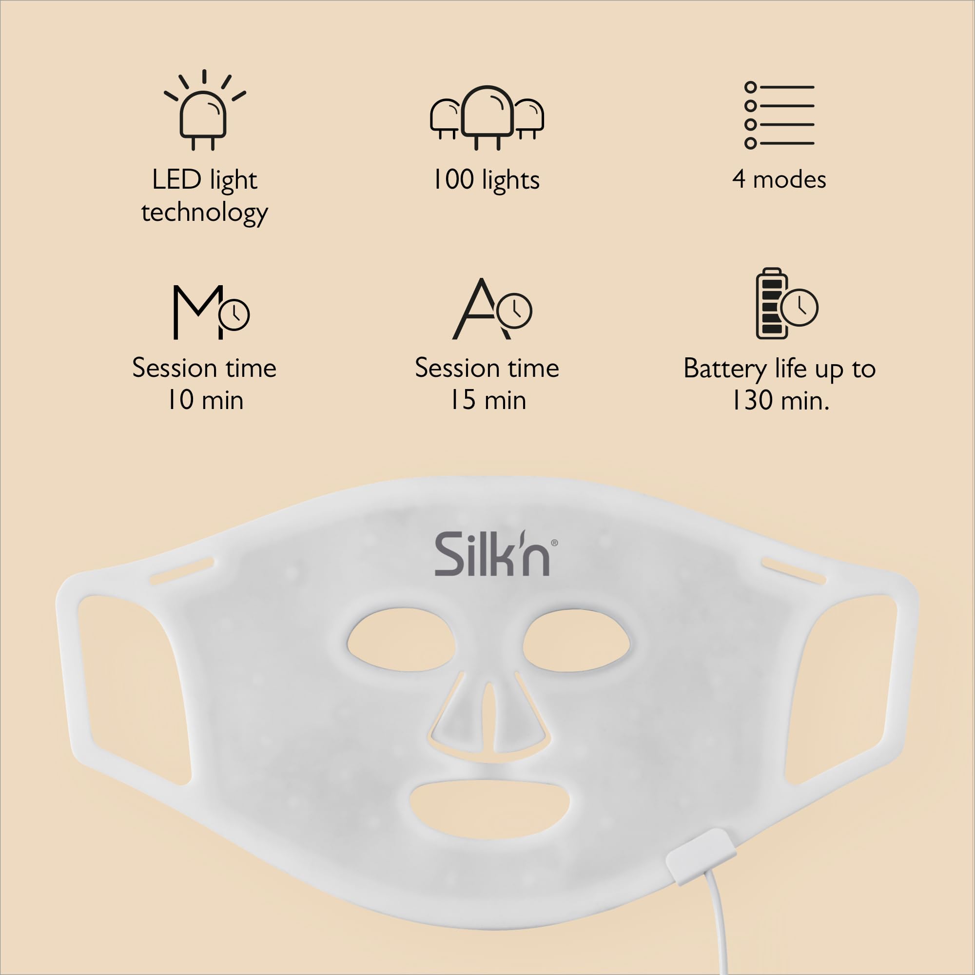Silk'n Gesichtsmaske mit LED-Lichttherapie (rot, blau, gelb und violett), Anti-Aging, entzündungshemmend, beruhigend, Anti-Akne, Narbenbehandlung