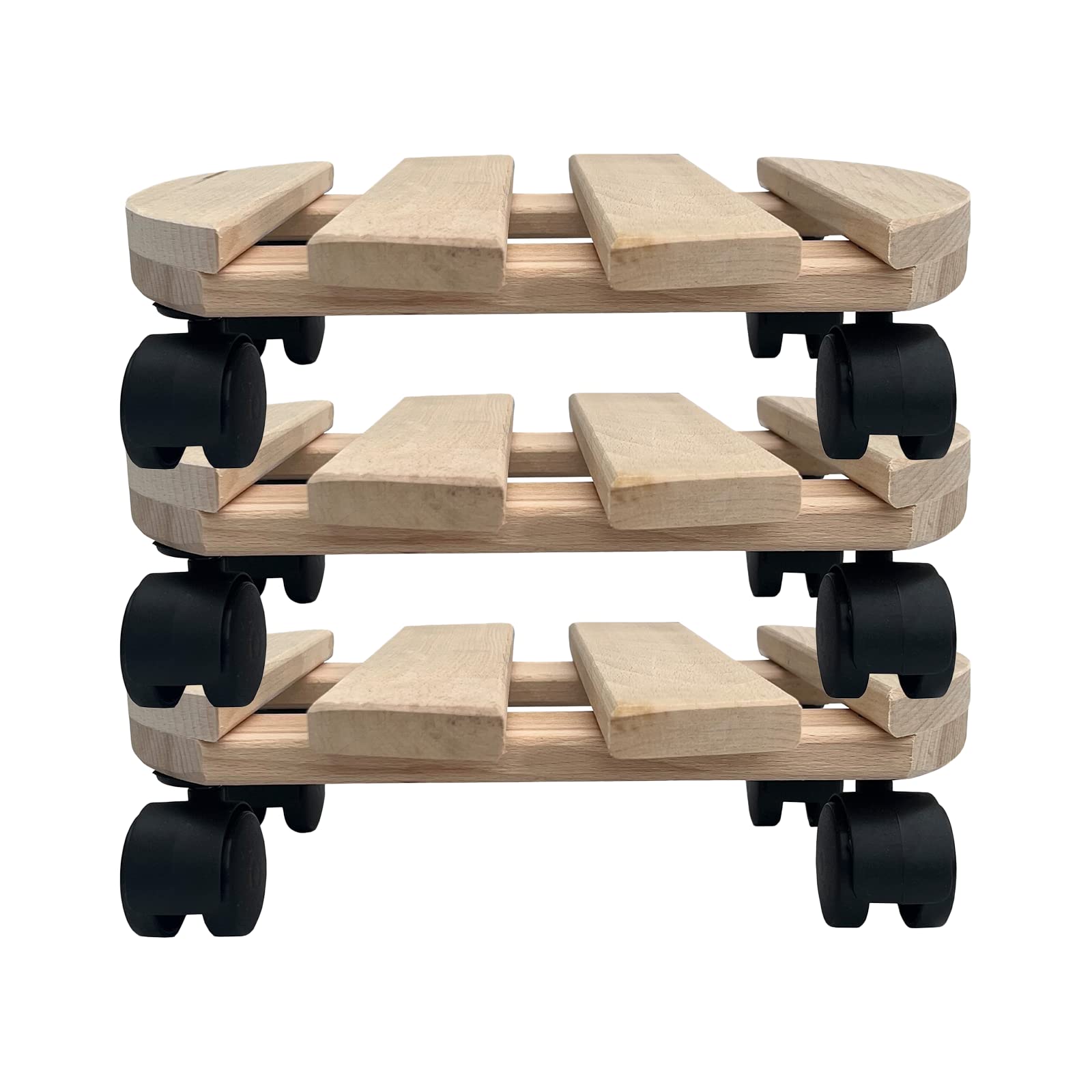 Lot de 3 roulettes pour plantes en bois massif rond 30 cm jusqu'à 120 kg