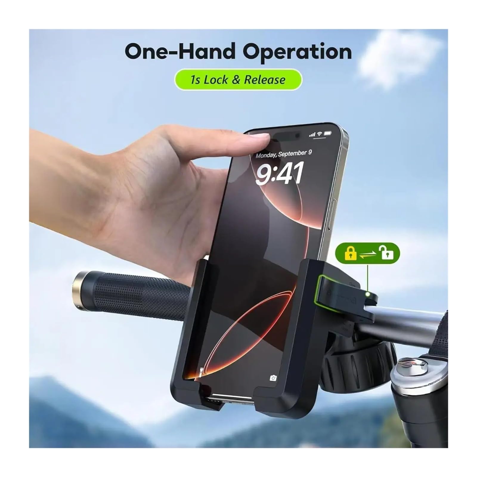 Generico Supporto universale for telefono da bici/MTB/moto con smorzatore di vibrazioni - Installazione senza attrezzi e blocco rapido for smartphone da 4-7"