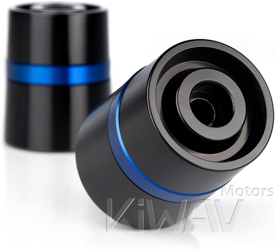 KiWAV Motorcycle Blue CNC Aluminum Bar Ends Rubber Mount Two-Tone Color Style Universal Fit 7/8 and 1 Inch Hollow Bar