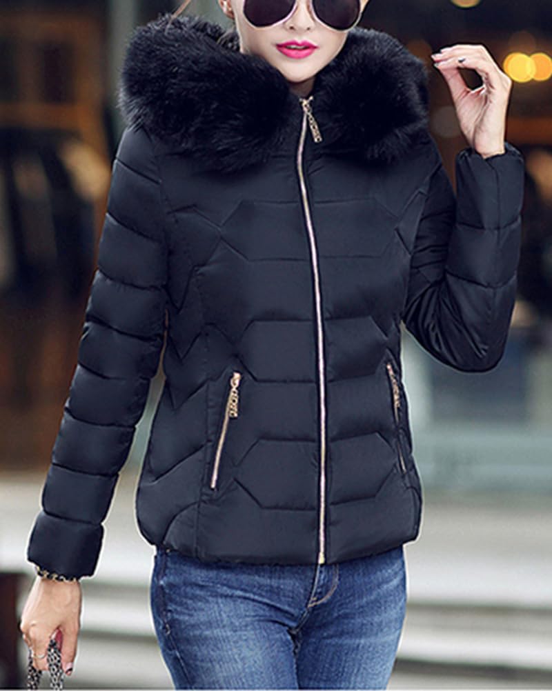 Onsoyours Piumino Invernale da Donna Leggero Caldo Giacca Trapuntato Antivento Giubbotto Corto Slim Fit Maniche Lungo Giacca Parka Piumini Cappotto con Cappuccio