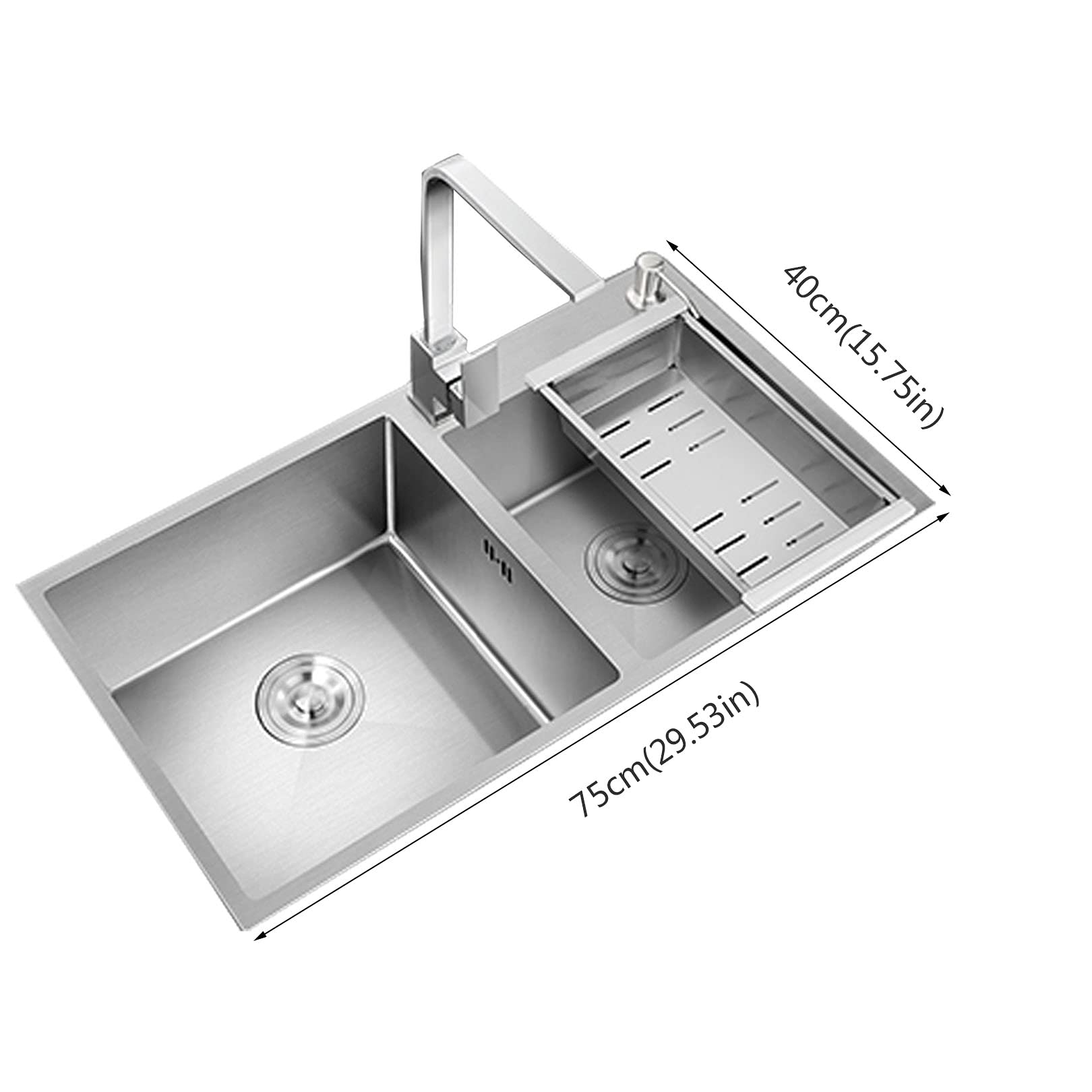 Zlewozmywak kuchenny ze stali nierdzewnej z akcesoriami do łazienki wewnętrznej lub kuchni。
