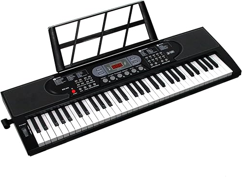 AQNIEGEP Piano de teclado de 61 teclas para principiantes con soporte de teclado, piano de teclado eléctrico con teclado iluminado, pantalla LED,