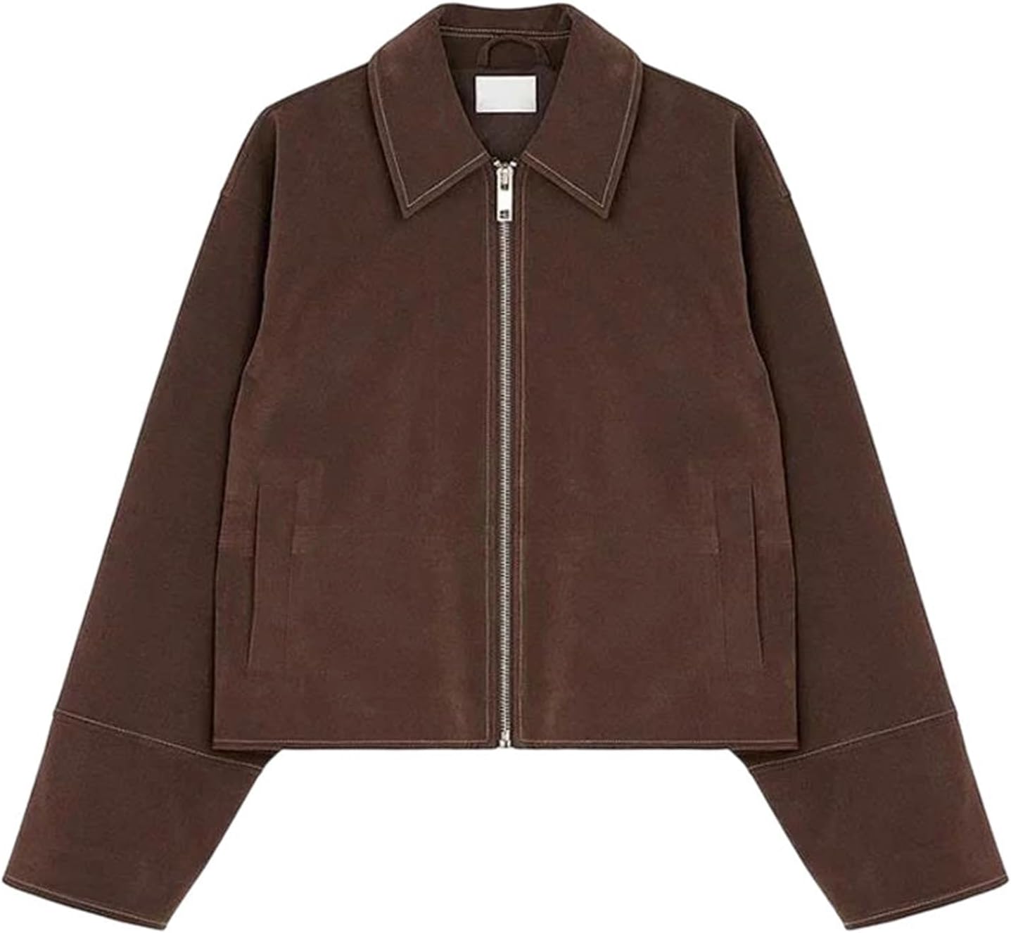 Women's Wide Waisted Short Jacket Turndown Collar Full Sleeve Zip Front Casual Street Style Clean Line Warm Coat