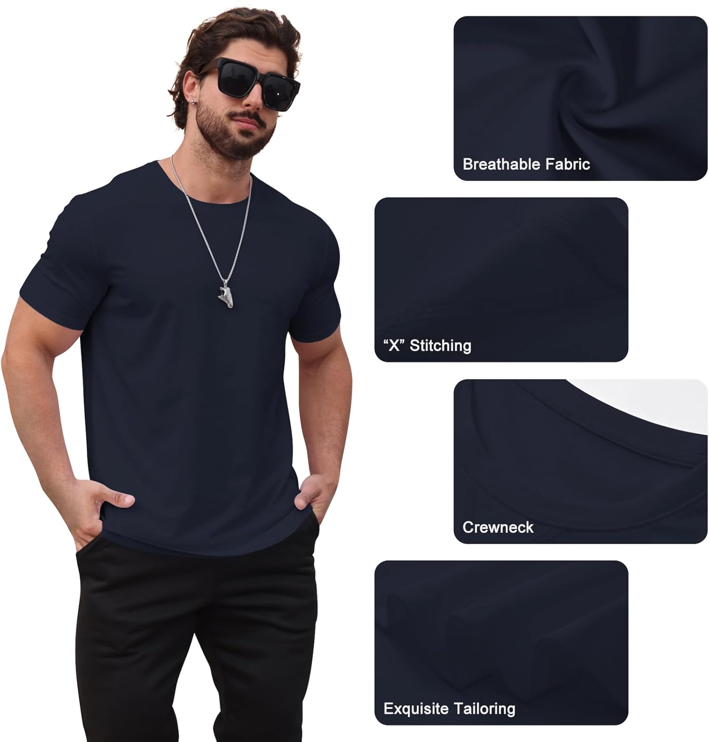 Mens T Shirts Casual Hipster Hip Hop Longline Crewneck Tee Shirts - Image 6