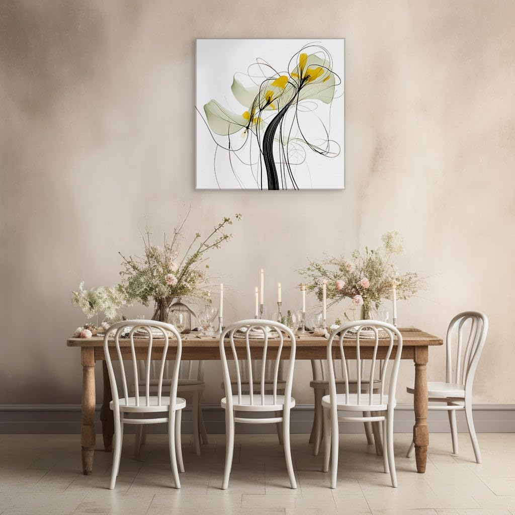 Canvas for Living room. Ephemeral Blooms in Digital Dreamscape: A Delicate Interplay of Line and Color, 27 x 18 inch Canvas Wall Art - Contemporary Masterpieces - Inspirational Office Decor