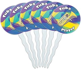 Set of 6 Cupcake Picks Toppers Decoration Music Musical Instruments - Tuba Player Band Instrument Brass