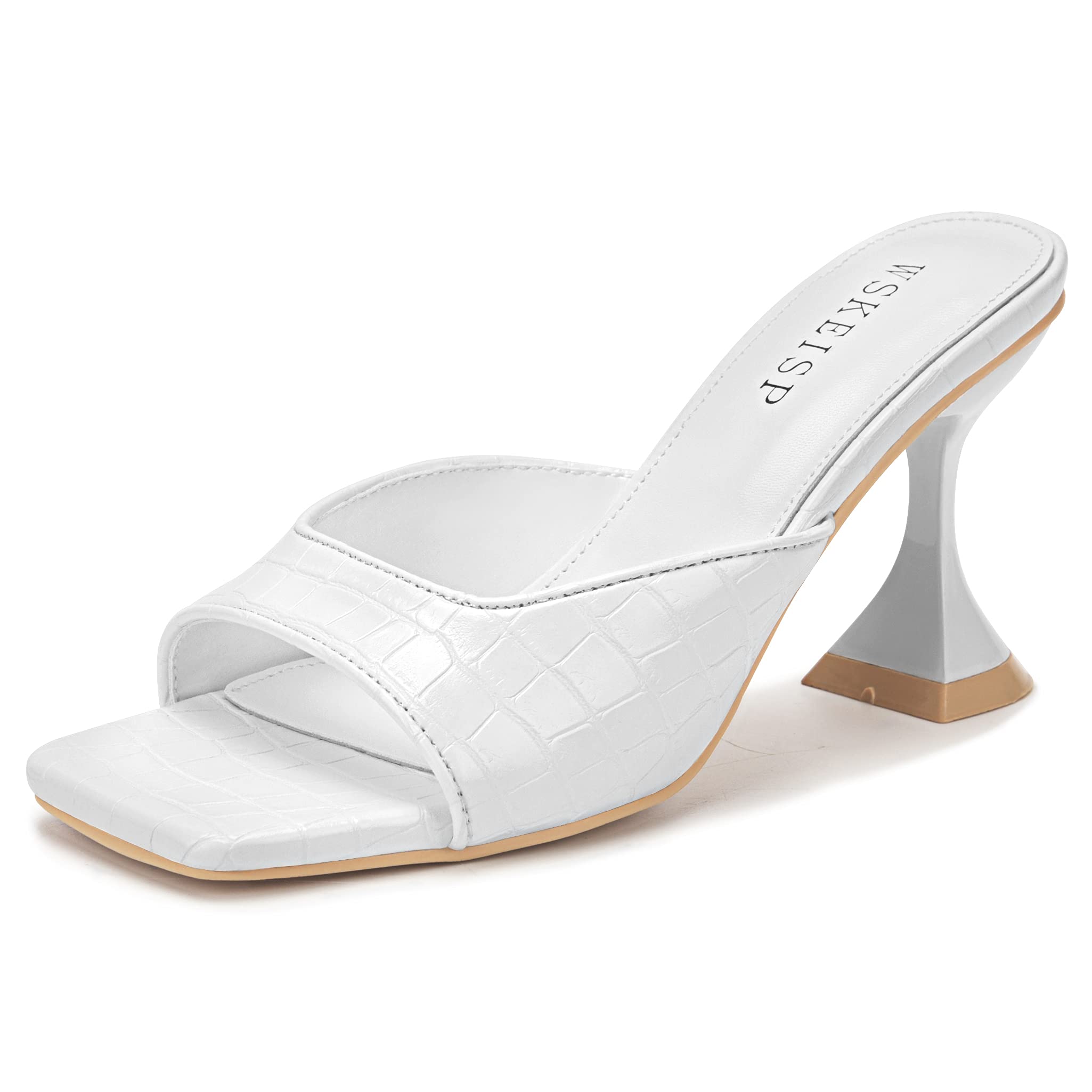 WSKEISPWSKEISP Women's Kitten Heels Sandals Heeled Mules Square Open Toe Slip On Backless Wedding Fashion Dress High Heel Slides Slippers
