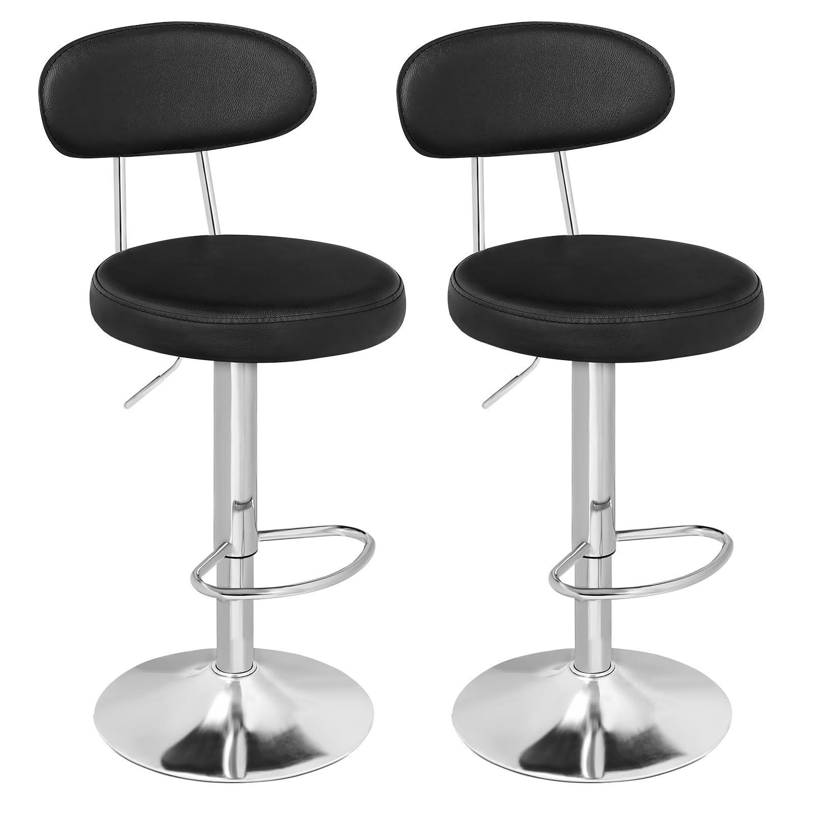 HOOBRO Sgabelli da bar, set di 2 sedie da bar in PU, altezza regolabile, sedili da cucina girevoli a 360°, con schienale e poggiapiedi, seduta imbottita in schiuma, nero ESB33BYP201