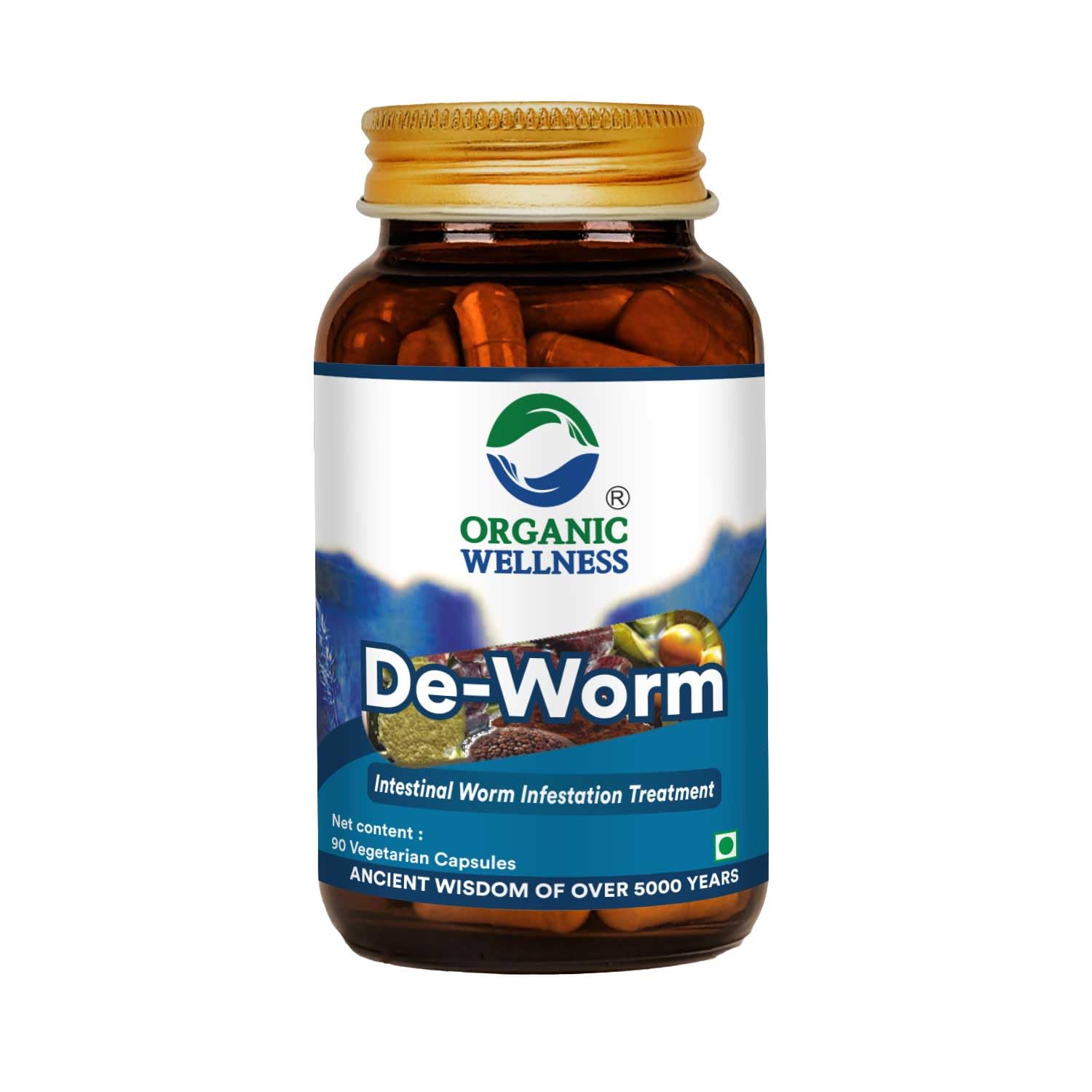 [BRSRGA3QCBYRACTK] Organic Wellness De-Worm 90 Vegetarian Capsules | Ayurvedic Herbal Supplement | Botanical Formula | Plant-Based Capsules | Made in India