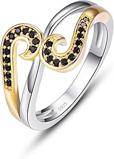 Empsoul 925 Sterling Silver Created Unique Black Topaz Cubic Zirconia Yellow High Polish Twist Wedding Band Ring for Her Size 6