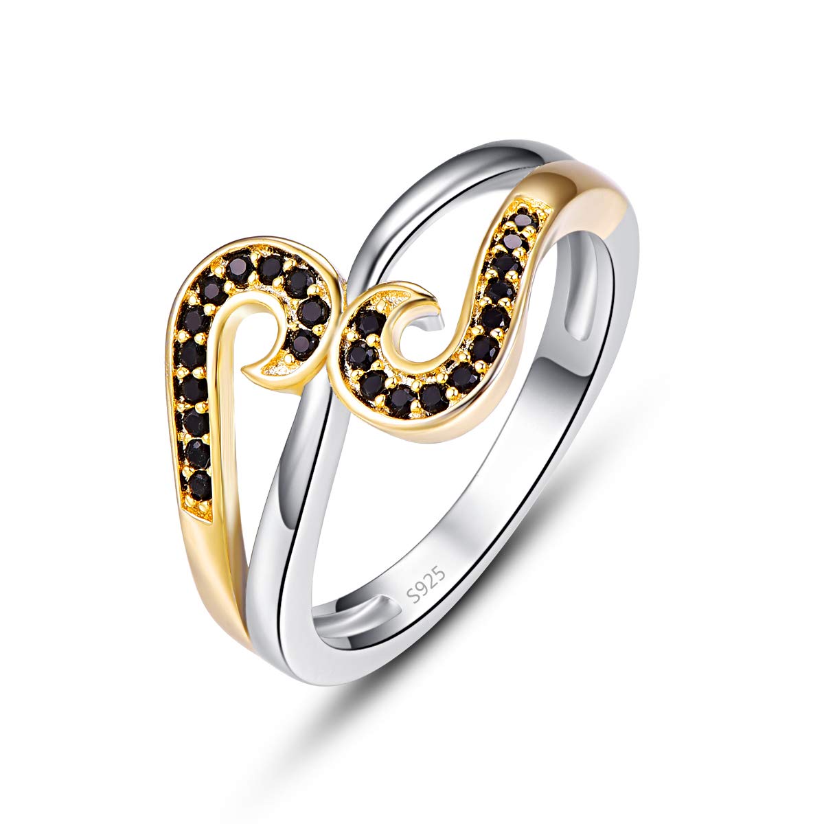 Empsoul 925 Sterling Silver Created Unique Black Topaz Cubic Zirconia Yellow High Polish Twist Wedding Band Ring for Her Size 8