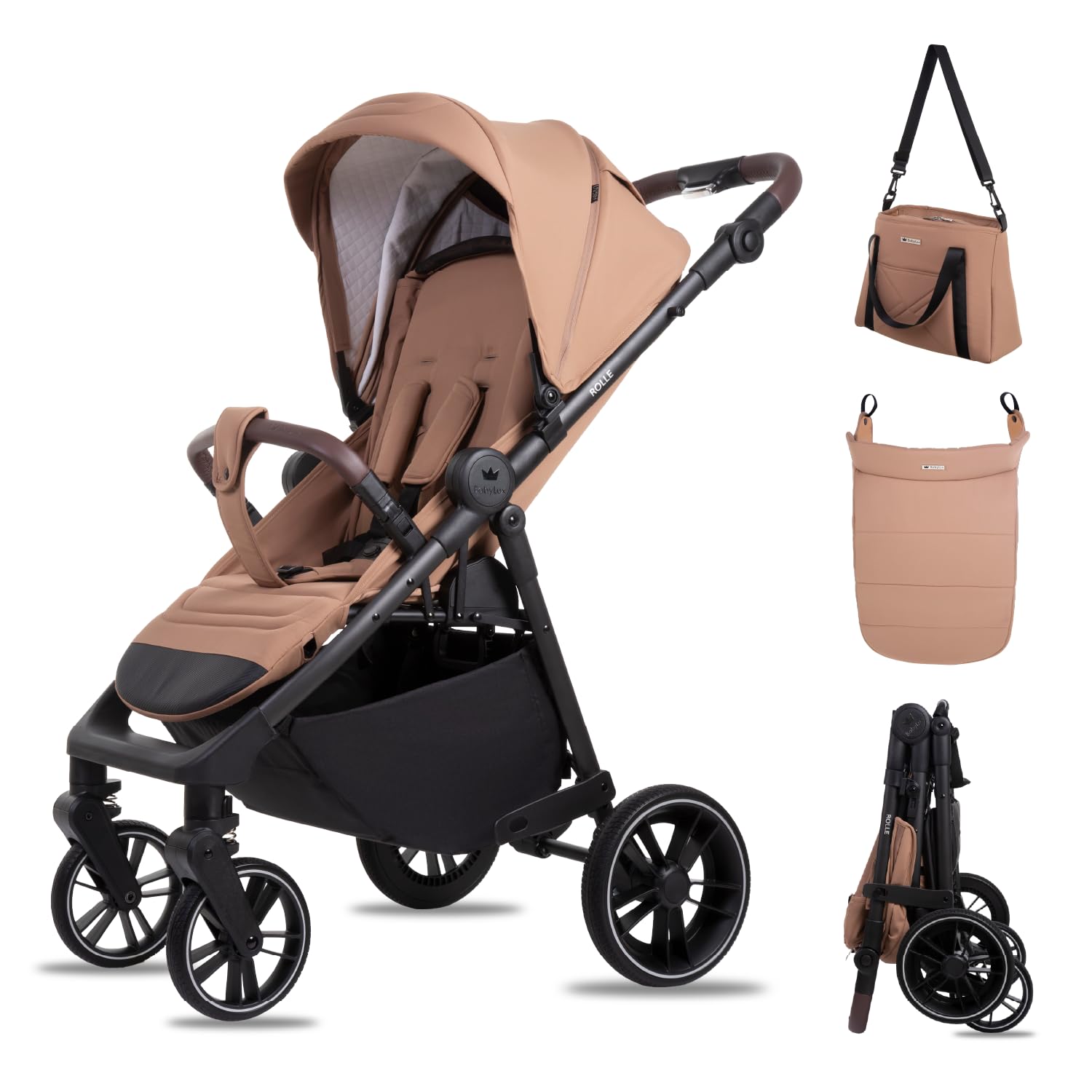 Babylux Poussette de Voyage ROLLE avec Fonction Allongée, Couleur: Latte | Poussette, Petite Et Légère, Poignée Télescopique, Pliage Compact, Sac À Langer, Sac De Voyage Et Autres Accessoires